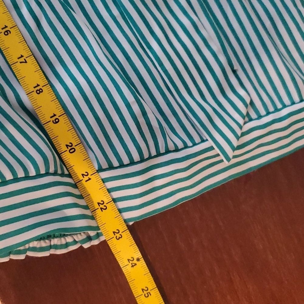 The Limited Teal Green Vertical Striped Tie Neck Blouse Size Medium 3/4 Sleeve - Picture 4 of 10